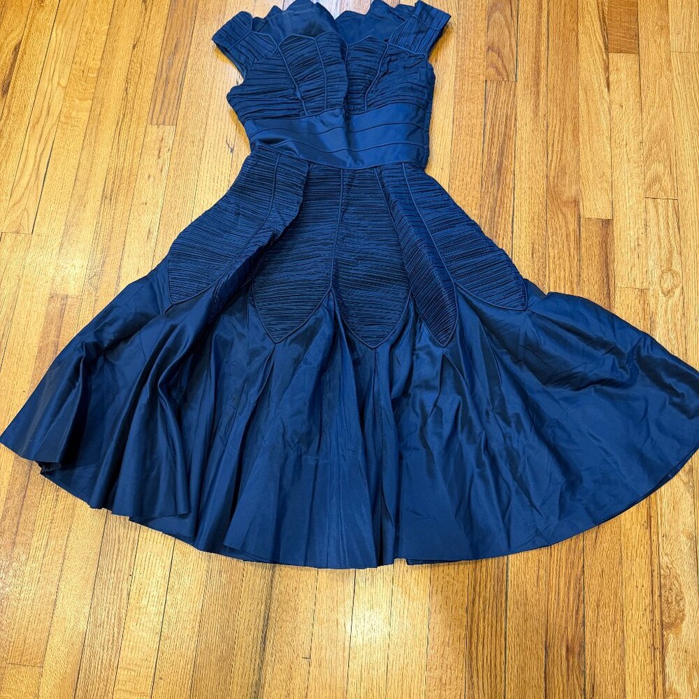 Cecil Chapman, vintage 1950s-60s (?) silk navy blue cocktail dress